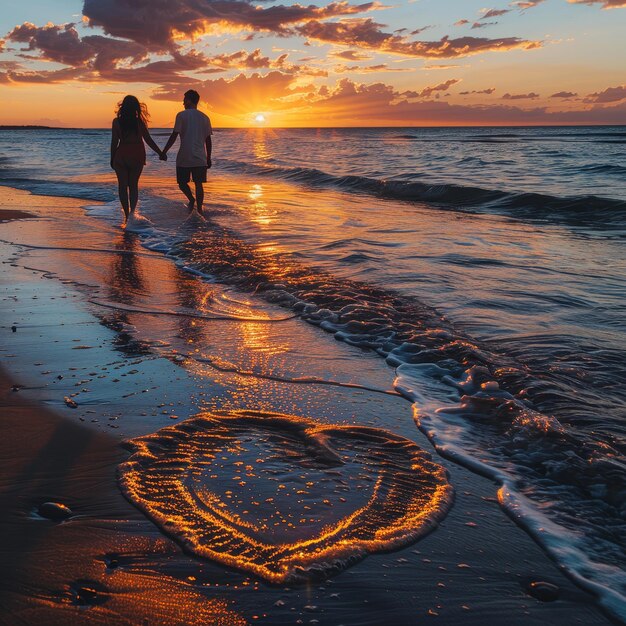 Photo a heart drawn on a beach with a heart drawn on it