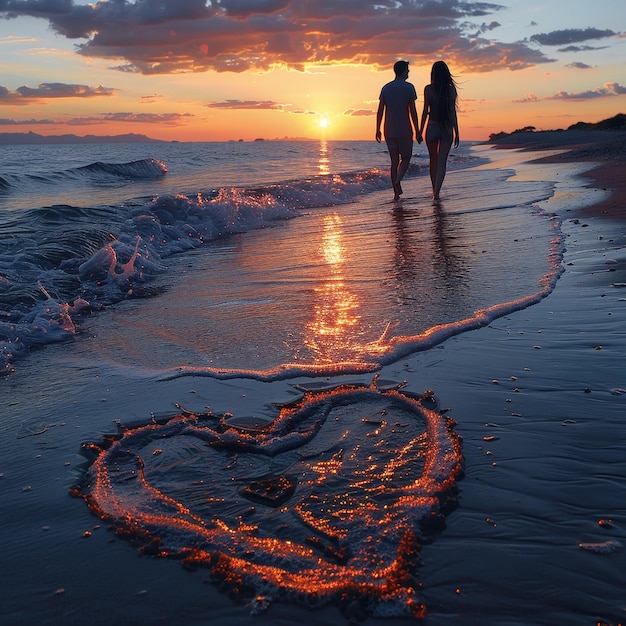 Photo a heart drawn on the beach with a heart drawn in the sand