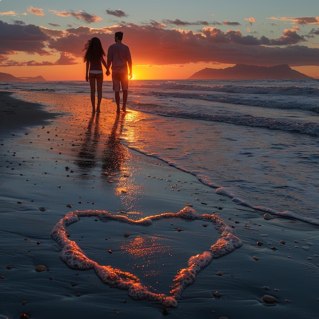 Photo a heart drawn in the sand on a beach with a heart drawn in the sand