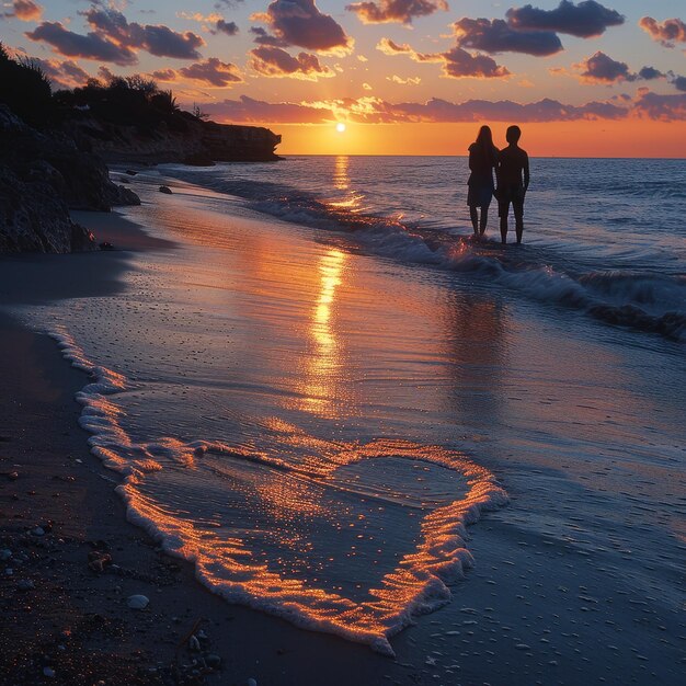 Photo a heart drawn in the sand on a beach with a heart in the sand