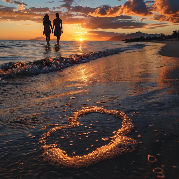 a heart drawn in the sand with a heart in the middle of it