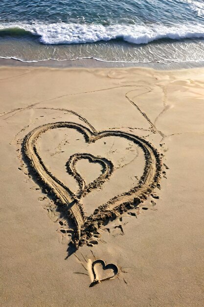 a heart drawn in the sand with the word love written in the sand