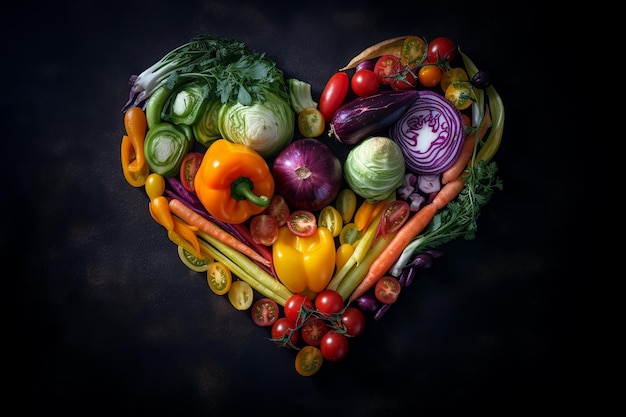 Heart formed by assorted vegetables