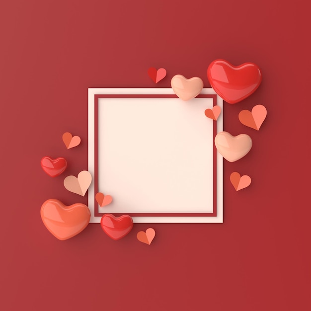 Heart frame Valentine background 3D illustration