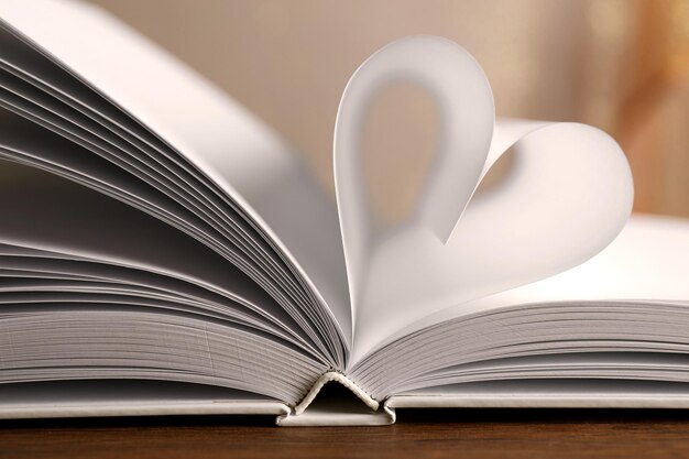 Photo heart from book pages on blurred background