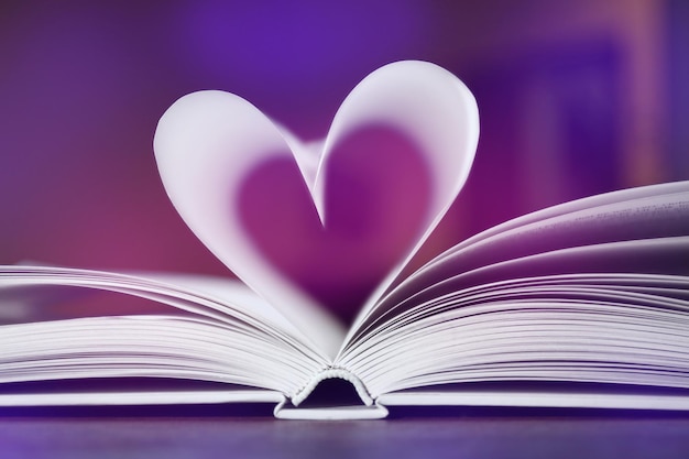 Photo heart from book pages on dark blurred background