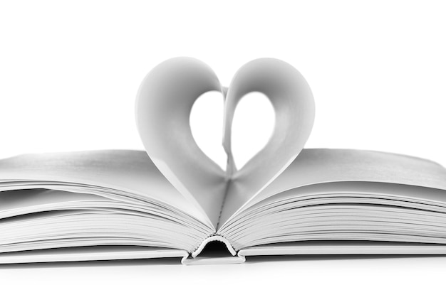 Photo heart from book pages on light grey background