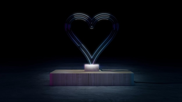 Heart Glass Empty Neon Sign without illumination on Stage 3D Rendering