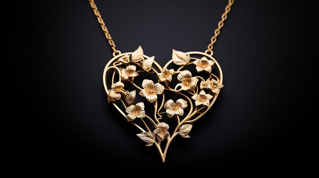 Heart of Gold Golden Heart Pendant Jewelry Adorned with Flowers and Leaves