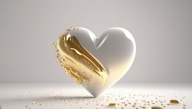 Heart golden on a white background Generative AI