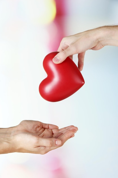 Heart in hands on light background