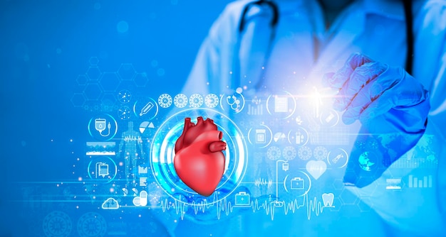 Heart hologram and doctor heart disease Health care of the future