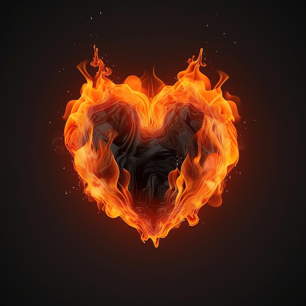 A heart is in the middle of a fire with the word love on it.