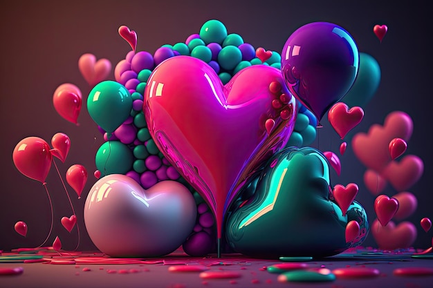 A heart is surrounded by colorful balls and the word love is on the bottom right.