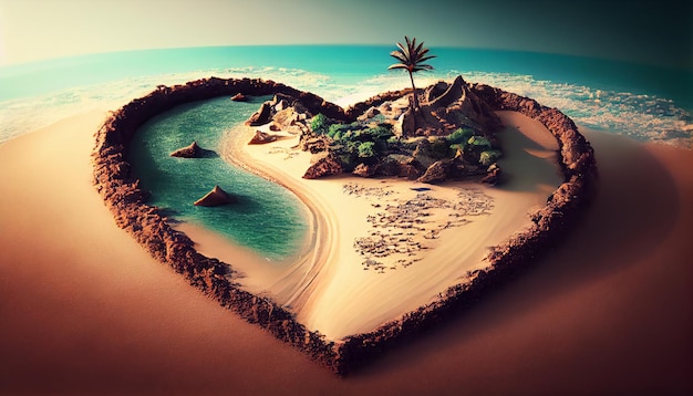 Heart island and beach paradise on the sea for summer holidays