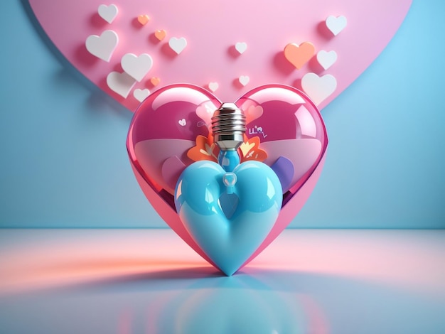 Heart and Light Bulb Uniting Inspiration on Blue Background