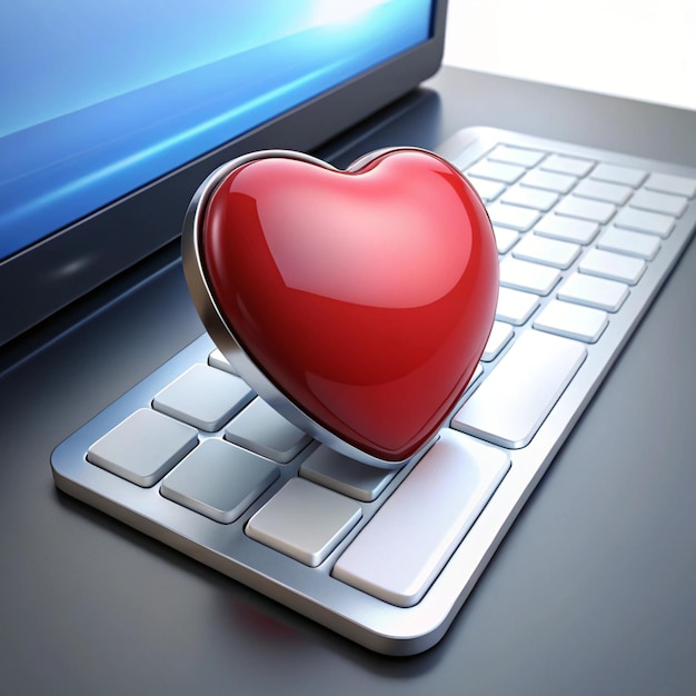 Photo heart like button online on computer screen