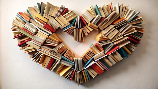 Photo a heart made of books with a heart shape in the middle