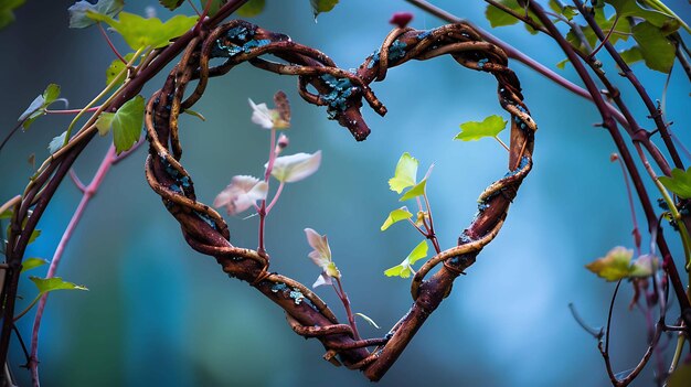 Photo a heart made of branches with leaves and branches that have the word love on them