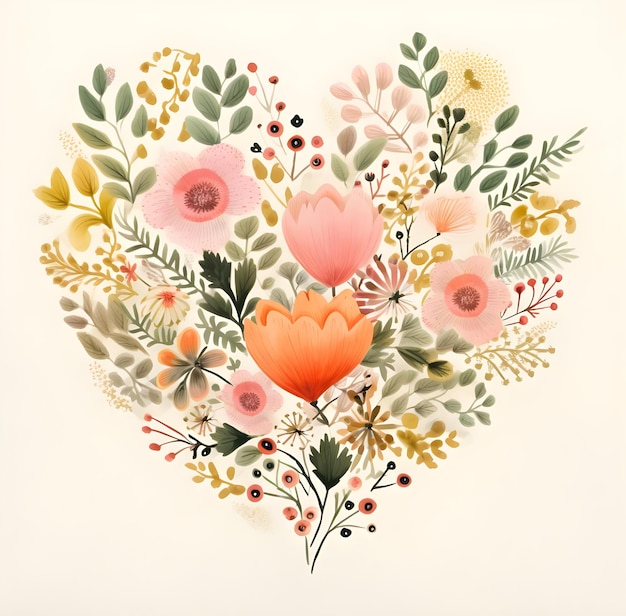 A heart made of bright wild flowers on a white background spring bloom heart shape