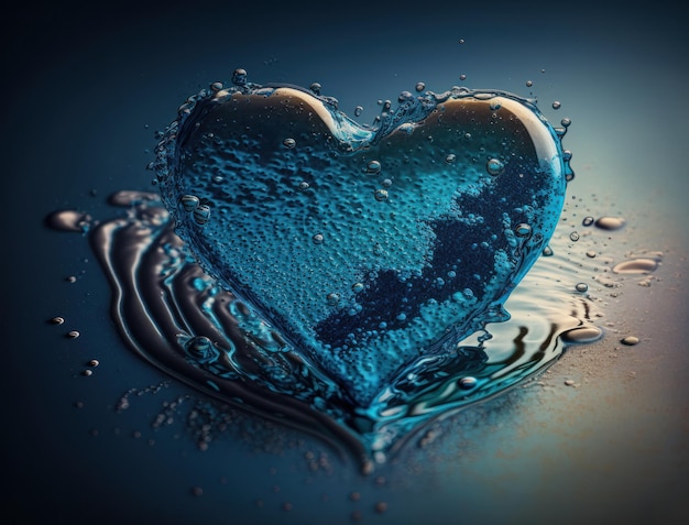 Heart made by blue transparent water background created with Generative AI technology