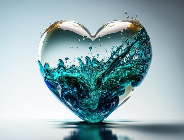 Heart made by blue transparent water background created with Generative AI technology