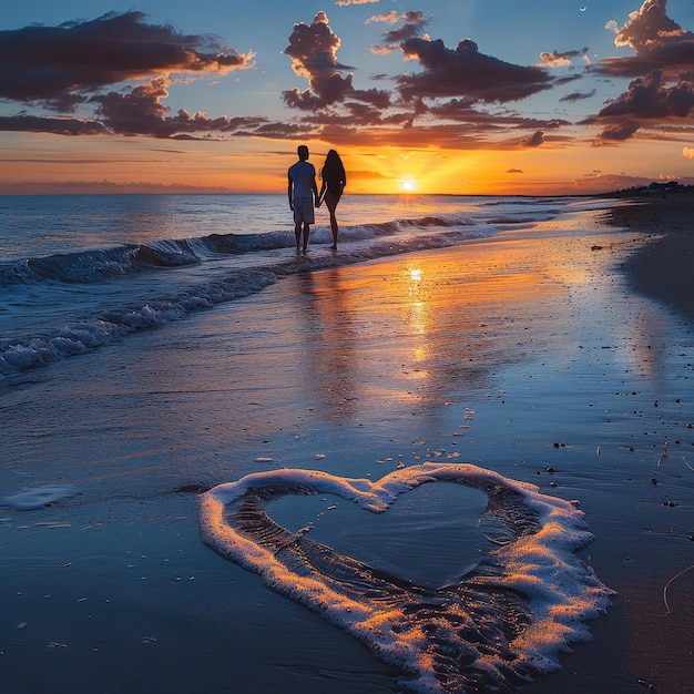 a heart made by a couple on the beach