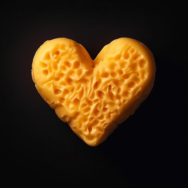 Heart made of cheese isolated on black background