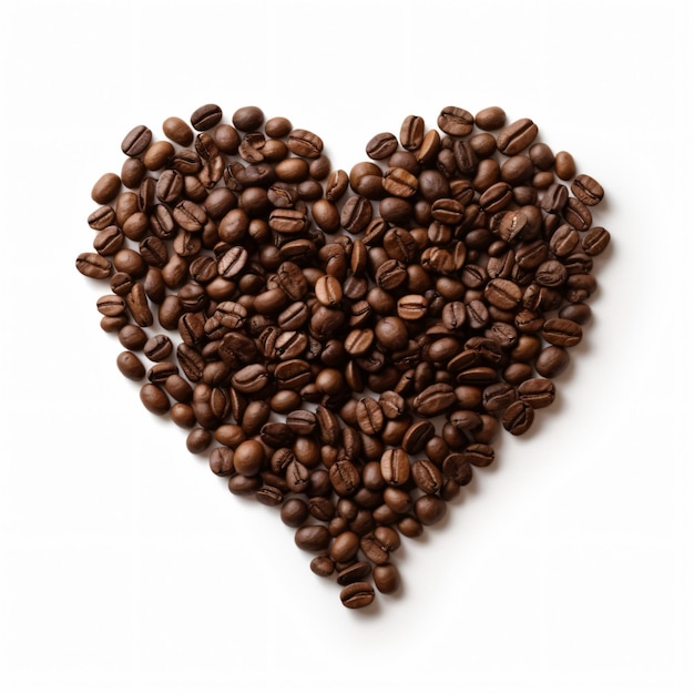 A heart made of coffee beans is shown on a white background.