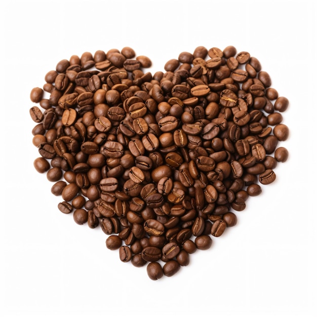 A heart made of coffee beans on a white background