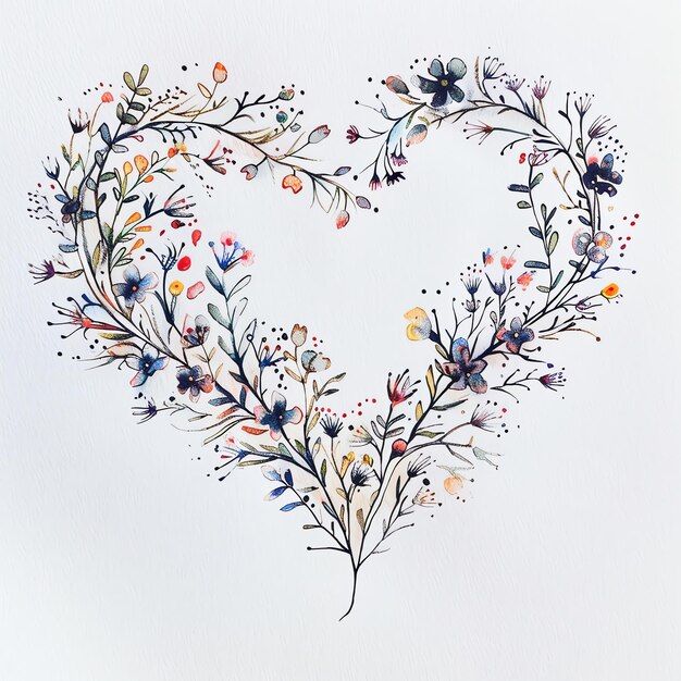 a heart made of flowers and leaves is drawn by a hand drawn artist