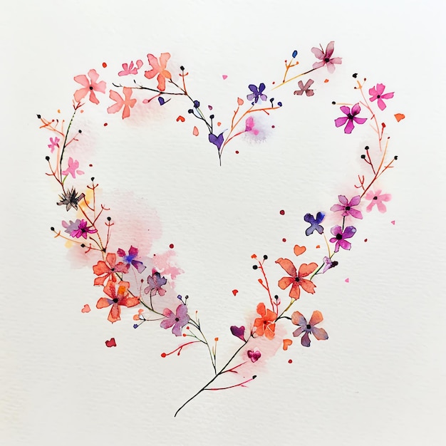 a heart made of flowers and leaves is shown with a heart drawn in the middle