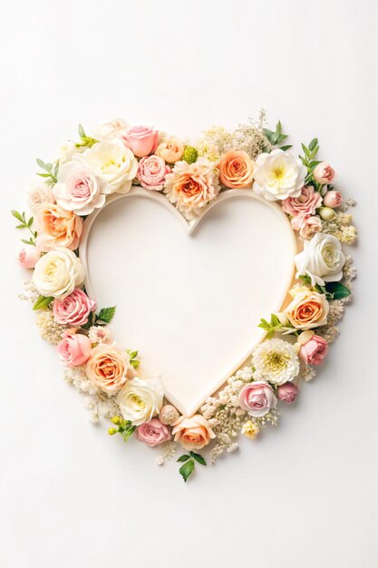 Photo a heart made of flowers with a heart shaped frame