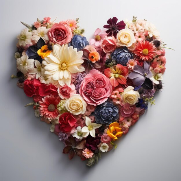 a heart made of flowers with a white background