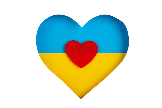 A heart made from the flag of Ukraine blue yellow on an isolated white background Concept of stop war independence of Ukraine Patriotism and love for the country My homeland