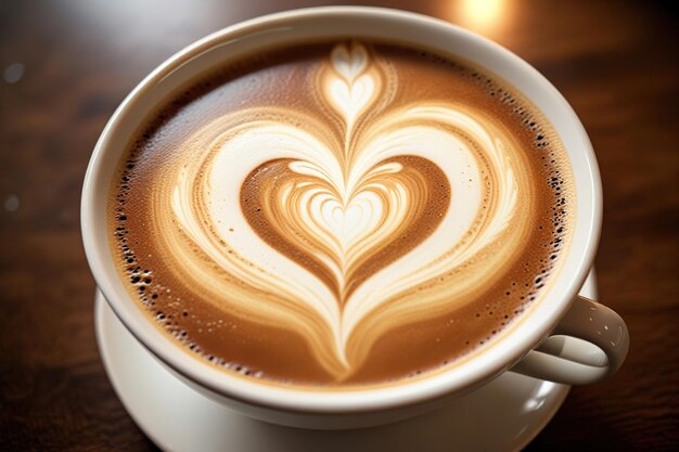 Heart made from latte art coffee love romance