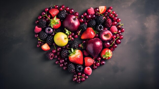 A heart made of fruits and berries