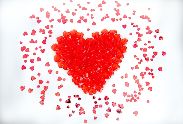 Heart made of glass hearts on a white background Valentines Day