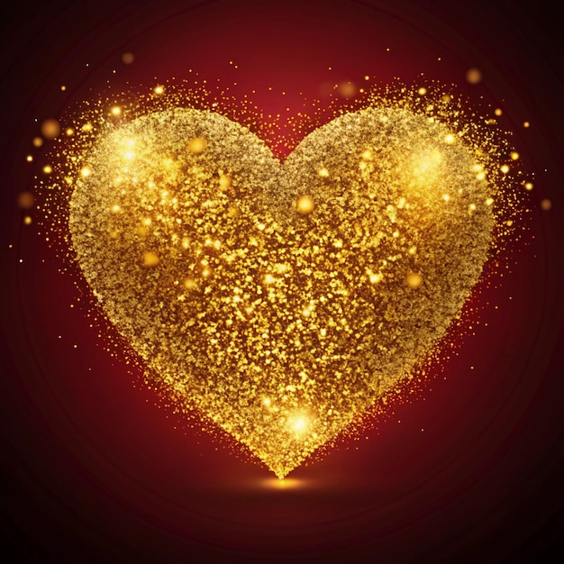 a heart made of gold glitter with a red background with a gold heart