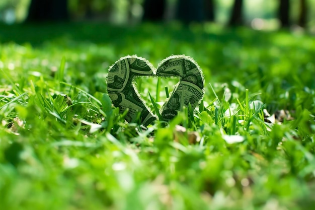 A heart made of grass in a garden AI generated