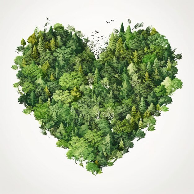 A heart made of green trees with the word forest on it