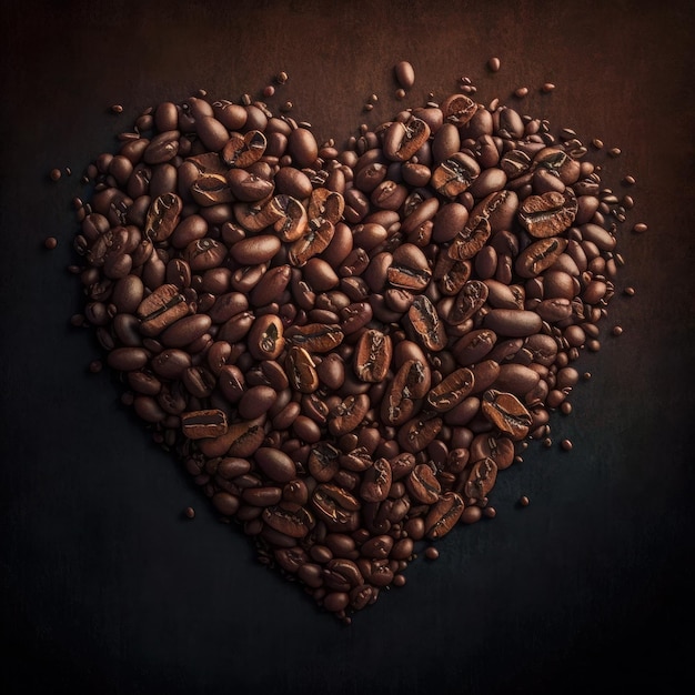 Heart made out of coffee beans Generative AI