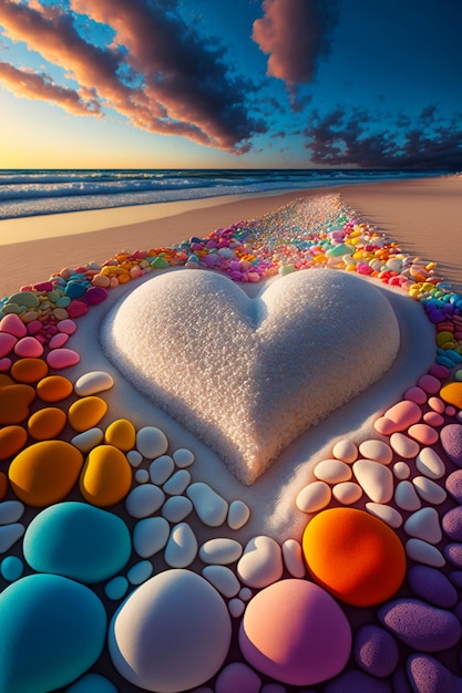 Heart made out of rocks on a beach generative ai