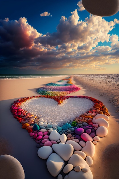 Heart made out of rocks on a beach generative ai