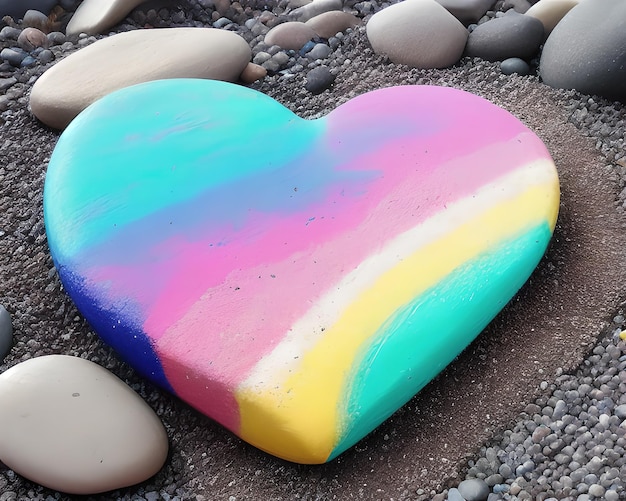 heart made out of rocks on a beach