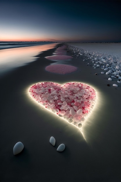 Heart made out of stones on a beach generative ai