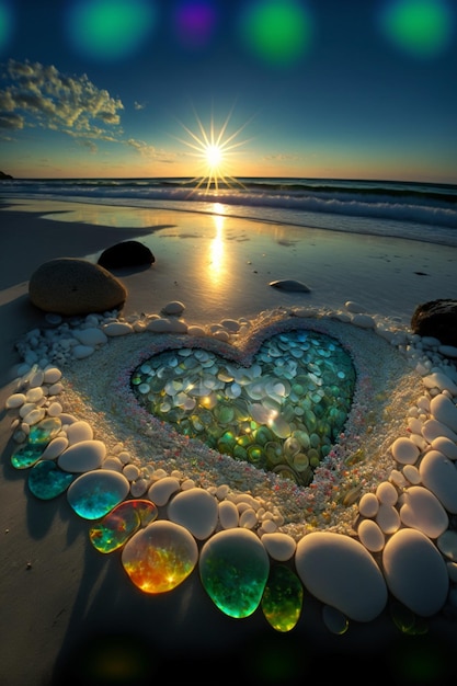 Heart made out of stones on a beach generative ai