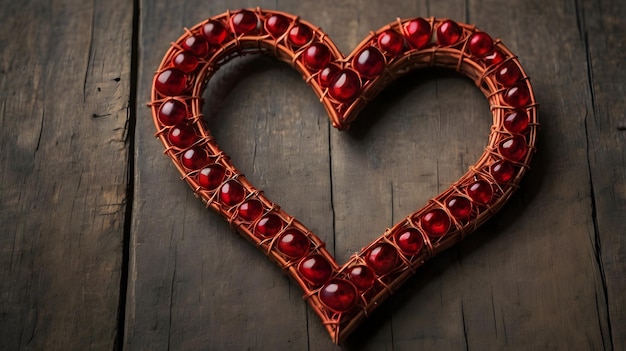 a heart made of red beads with a heart symbol on the front