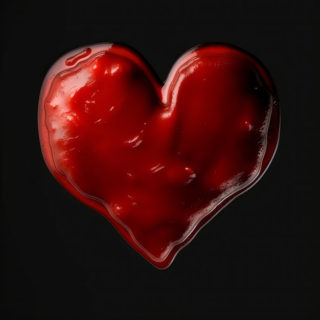 Heart made of red ketchup isolated on black background