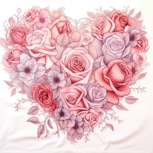 a heart made of roses with pink and pink roses